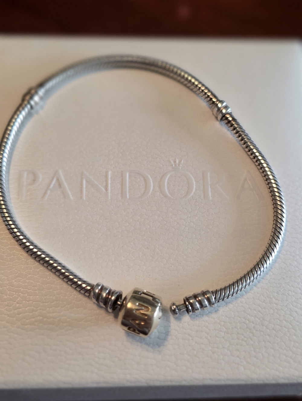 Retired 7.9 Inch Pandora MOMENTS  Sterling Silver Bracelet With 14k GOLD Clasp